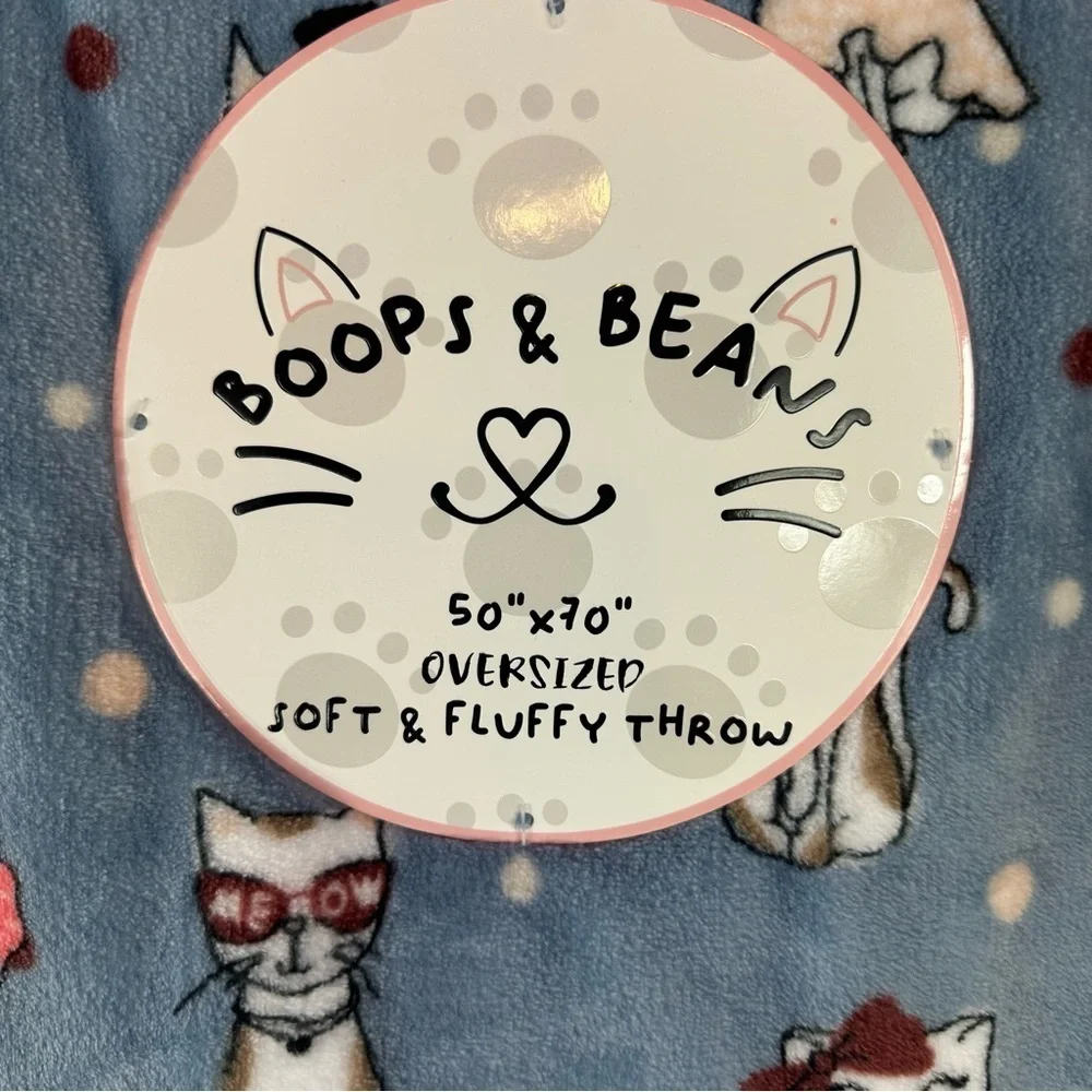 NWT boops & beans pversized Whimsical Blue soft fluffy throw paris cats coquette